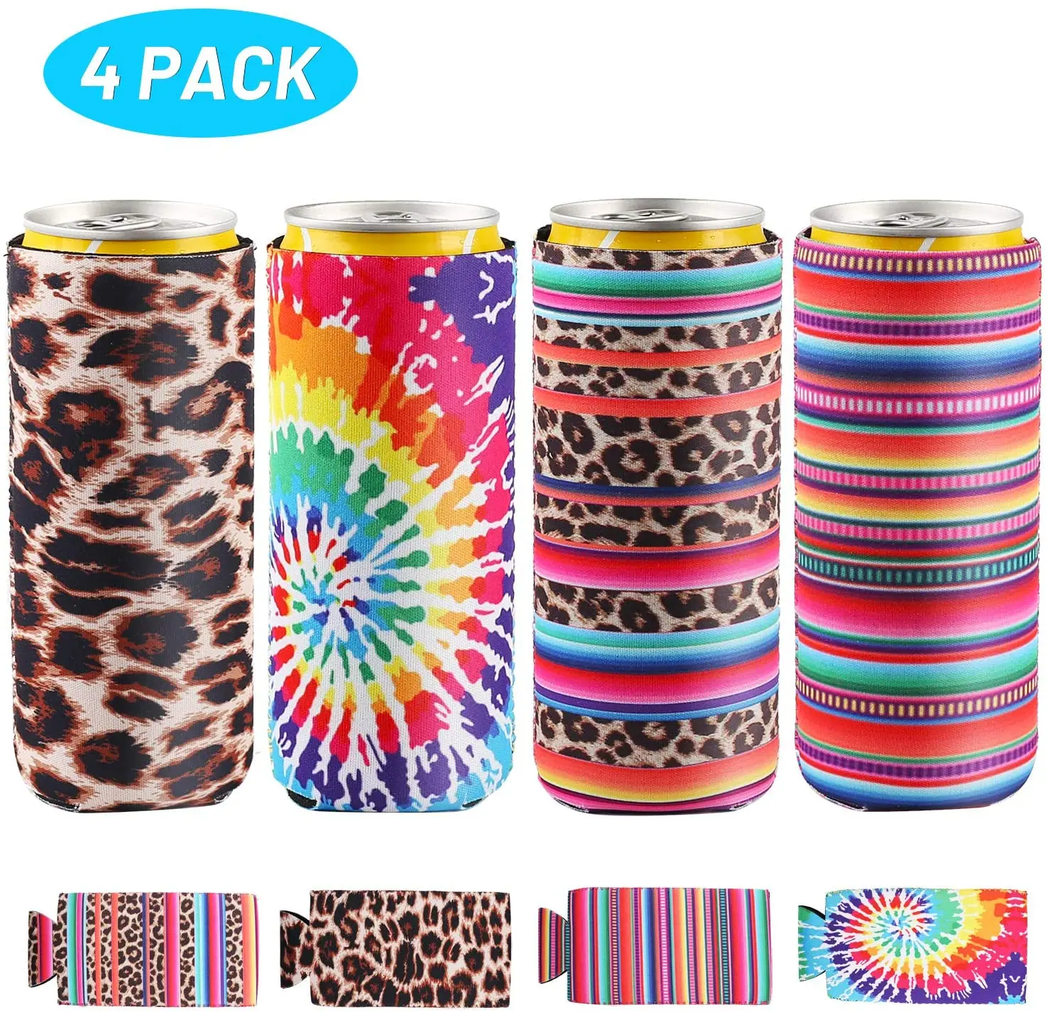 Skinny Koozies For Slim Cans 4-Pack Neoprene Can Coolers For White