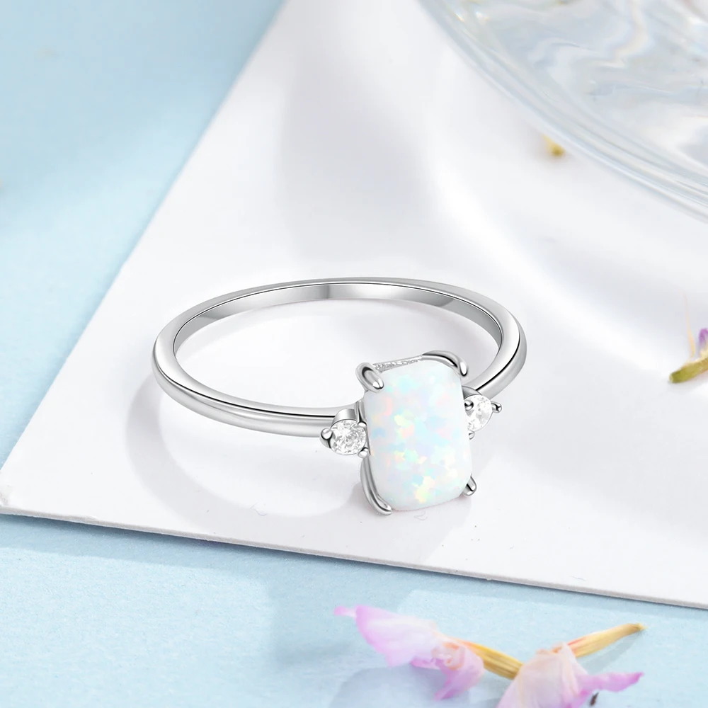 925 Sterling Silver Rectangular Opal Rings for Women Cubic Zircon Female Finger Rings Wedding Silver 925 Jewelry (Lam Hub Fong) silver ring,silver rings,gemstone ring