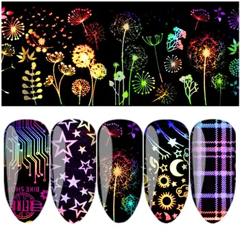

10Pcs 3D Holographic Fire Flame Nail Vinyls Stickers Glitter Laser Flames Nail Art Foil Transfer Sticker Decal Decorations Set
