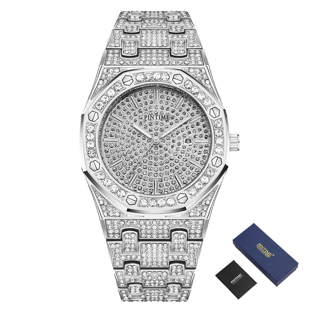 Новинка, мужские часы, Топ бренд, Роскошные, Iced Out часы, золото, алмаз, часы для мужчин, квадратные Кварцевые водонепроницаемые наручные часы, Relogio Masculino - Цвет: Silver With Box