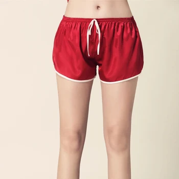 

Ladies Sexy Silk Satin Lounge Wear Elastic Waist Shorts Solid Bottoms Fashion Sleepwear Homewear For Women