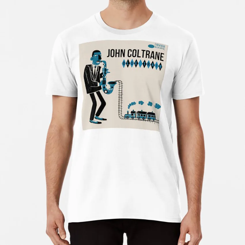Белый Jazz Coltrane-синяя футболка с поездом синий поезд Джаз саксофон, музыка Джаз футболка джазовая музыка Джон - Цвет: Белый