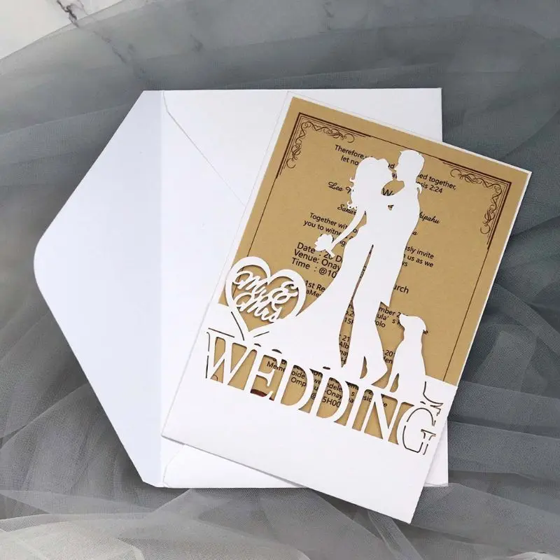  20pcs/set Laser Cut Bride Groom Wedding Invitations Card Invite Envelopes Kit for Engagement Person - 4.00036E+12