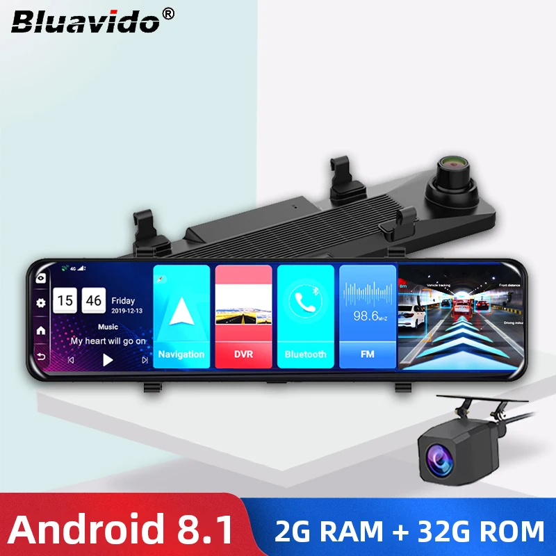 US $98.28 Bluavido 12 Inch Car Mirror Android 81 Dvr Dash Camera 1080p