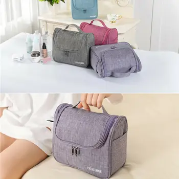 

2019 New Women Portable Cosmetic Bag Multifunction Zipper Women's Toiletry Bag Solid Color Ladies Waterproof Durable Wash Pouch