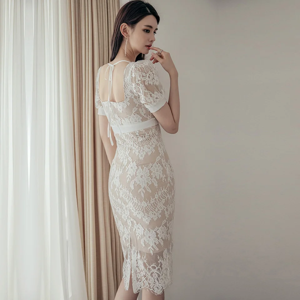 Enges weißes kleid mit spitze Clearance