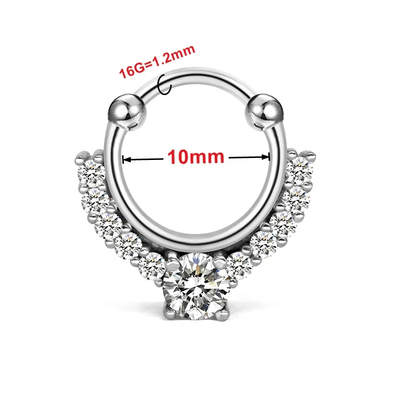 18G Fake Septum Clicker 3mm CZ Crystal Nose Ring Non Piercing Clip On Jewelry US 
