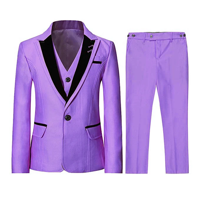 light purple Черные торжественные костюмы из 3 предметов, классический приталенный пиджак-смокинг с отворотами, жилет, брюки для дня рождения, вечеринки, свадьбы - Цвет: light purple