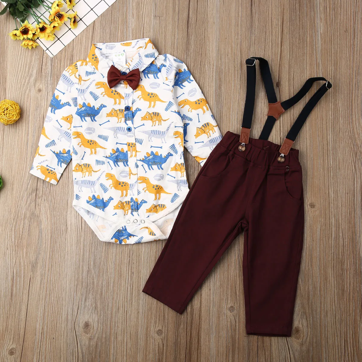 Комплекты одежды для новорожденных мальчиков от 0 до 24 месяцев, топы с галстуком-бабочкой, комбинезон+ штаны на подтяжках, одежда для джентльмена, комплект одежды