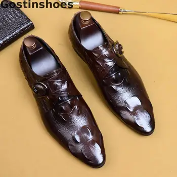 

New Business Leather Shoes Men's Genuine Leather Dress Formal Leather Shoes British Style Office Men's Shoes Buckle Strap