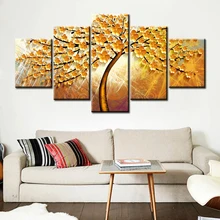 Abstract 5 Pieces Wall Art Canvas Landscape Golden Tree Poster Painting Living Room Modern Home Decor Bedroom Artwork With Frame