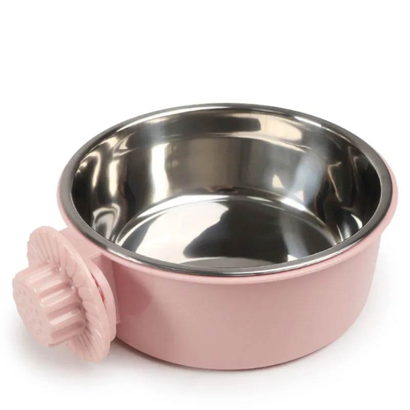 Pink Миска для домашних животных из нержавеющей стали, для собачьей еды, кошек, напитков, воды, съемная двойная миска, красочная фиксированная висячая для клетки, кормушка для собак, питание для домашних животных - Цвет: Pink