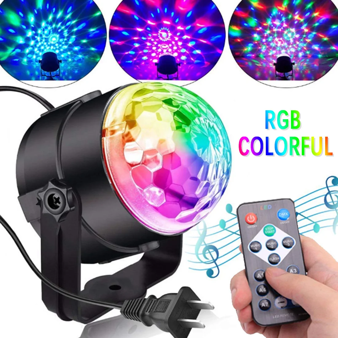 

Sound Activated Rotating Disco Ball DJ Party Lights 3W 3LED RGB LED Stage Lights party lights