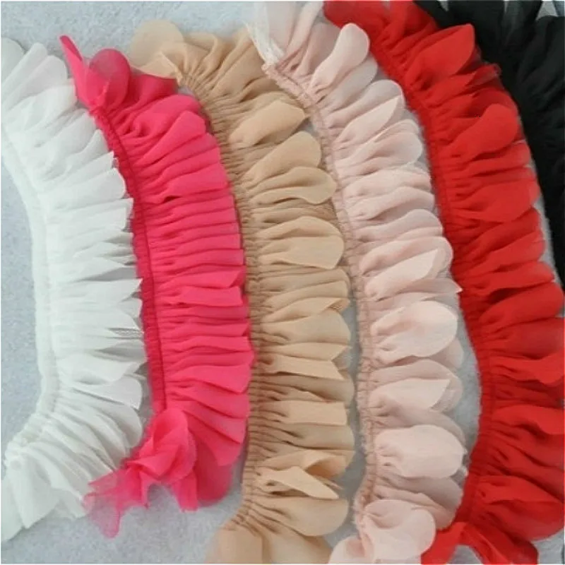 Color Double-layer Chiffon Mesh Pull Wrinkle Leaf Lace Fabric DIY Doll Baby Children Clothing Accessories Cuff Skirt Swing Trim lace fabric lace sewing accessories lace sewing supplies lace accessories lace garment accessories clothing accessories clothing craft accessories chiffon fabric chiffon lace fabric tassel trim lace