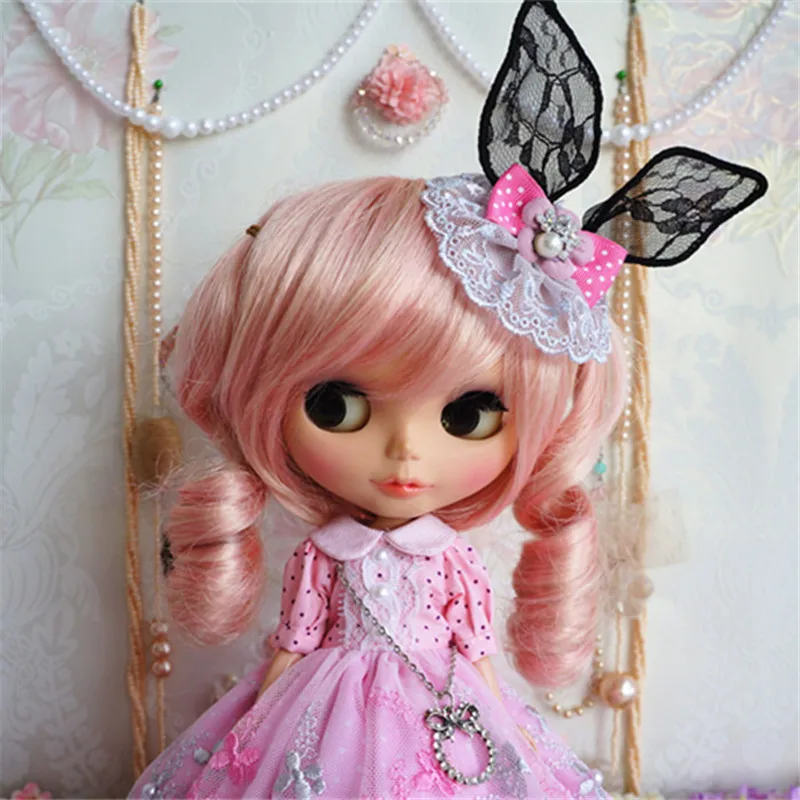 Одежда для 1/6 Blyth Doll, розовое Смешанное серое кружевное платье с милым головным убором для Pullip, Licca, Azone 1/6, аксессуары для кукольной одежды
