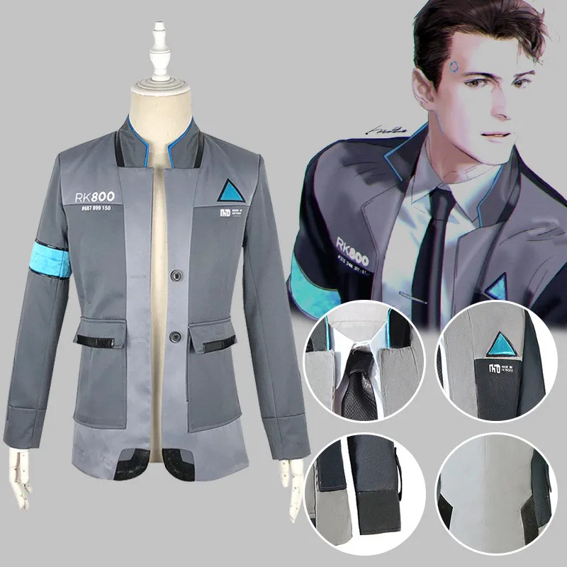 Игра Детройт: стать человеком Коннор Косплей Костюм RK800 Униформа агента Хэллоуин мужское плотное серое пальто