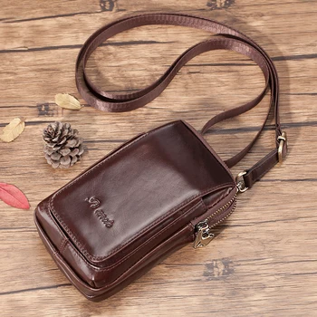 

Cowhide Men's Single Shoulder Bag Casual Belt Bag Vintage Leather Mobile Phone Packet Genuine Leather Belt Pack Small Square Bag