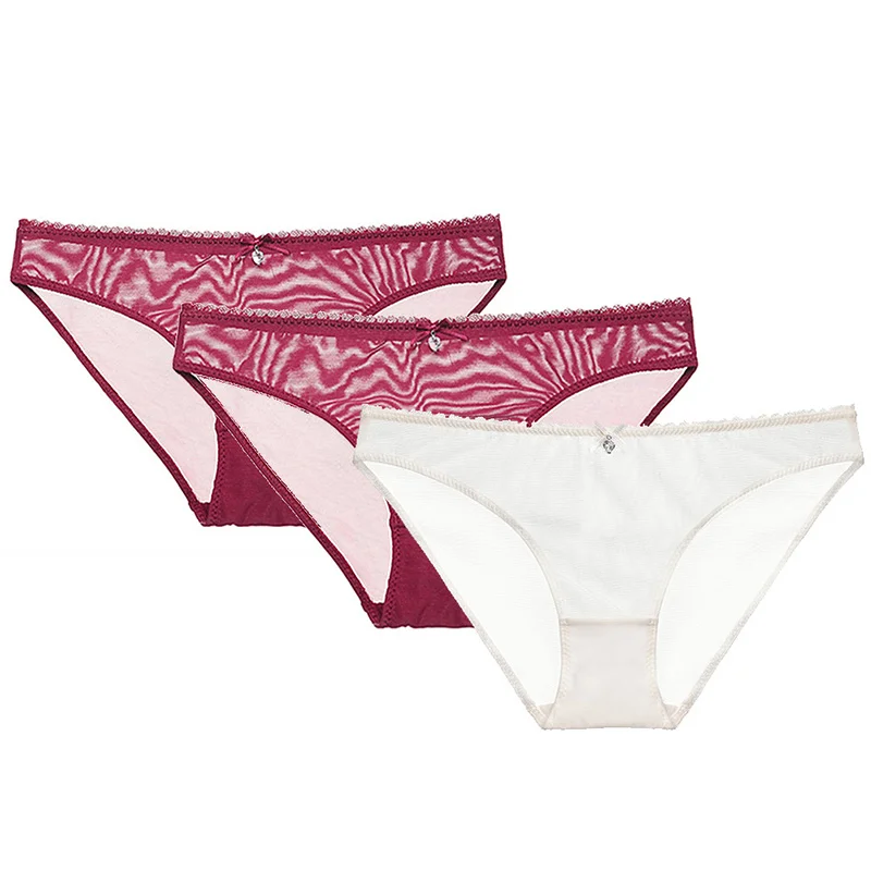 2winered1white Varsbaby сексуальное прозрачное нижнее белье с низкой талией, одноцветные S-XXL трусы, 3 шт./лот, для молодых женщин - Цвет: 2winered1white
