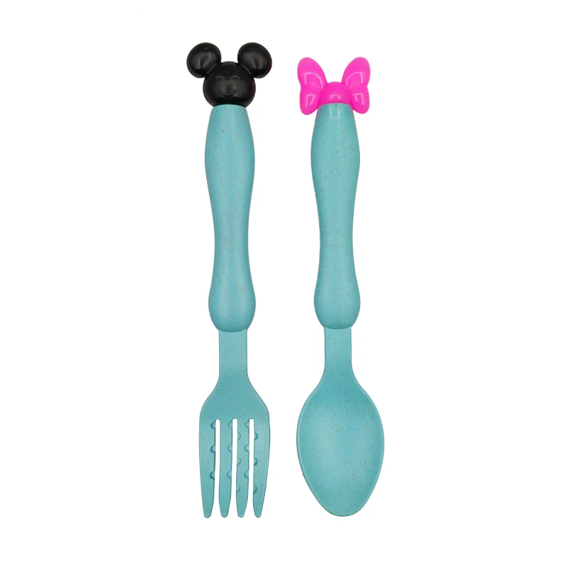 Blue SpoonFork 3 шт./компл. детская посуда для кормления дети блюда с героями мультфильмов детская Тарелка обеденная чаша ложка Экологичные Детские тренировочные столовые приборы набор - Цвет: Blue SpoonFork