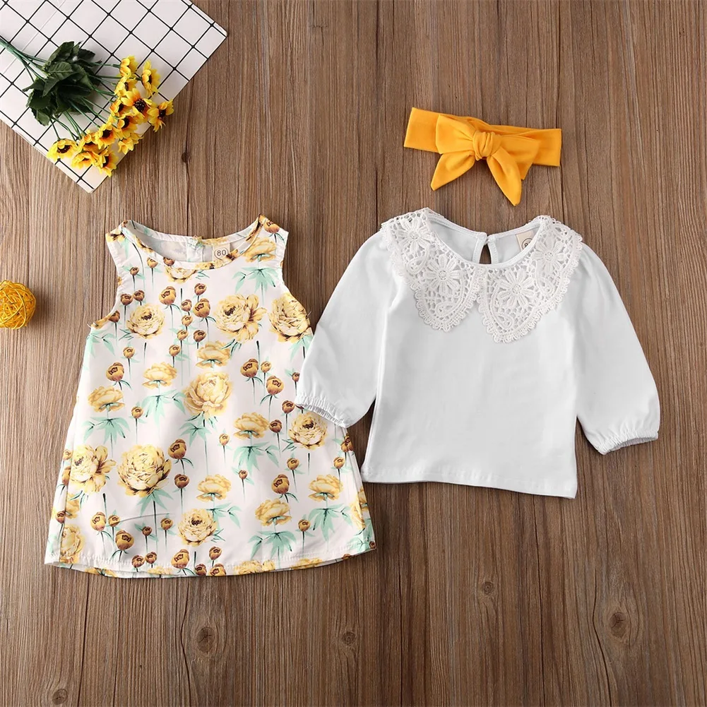 UK 2Pcs Toddler Baby Girl Clothes Ruffle Long Sleeve Princess Girl Dress Autumn Dress