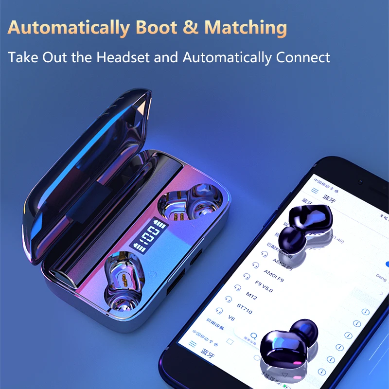 A9 Tws Bluetooth 5.0 Earphones With 1200Mah Charging Box Stereo In-Ear Sports Earbuds Headsets With Microphone