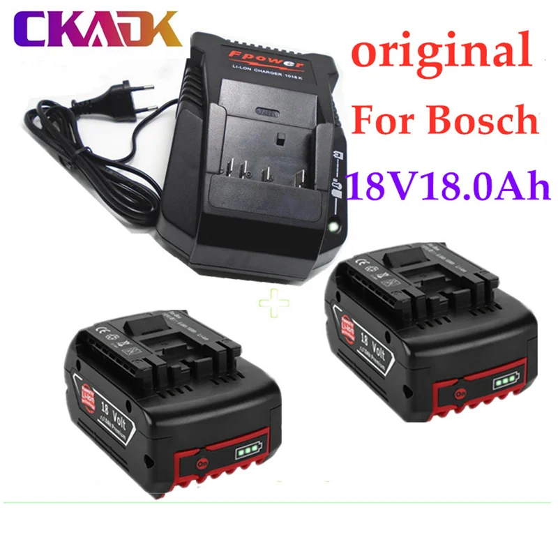 Batterie de secours BAT609 portable, 100% d'origine, 18v18000mah, pour Bosch, 18V18.0Ah, avec indicateur lumineux, chargeur 3a