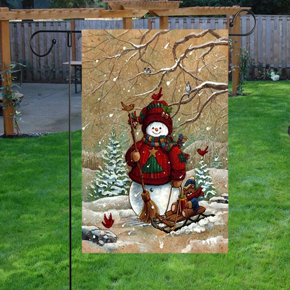 

Snowman Garden Flags Rustic Christmas Burlap Double Side Flags Outdoor Winter Signs Decorations Christmas Garden Flag New N6