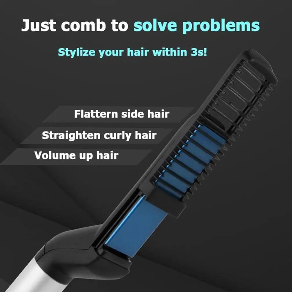 Men Quick Beard Straightener Styler Comb Multifunctional Hair Curling Curler Show Cap Tool Electric Hair Styler 3