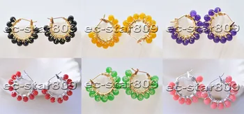 

D0356 0.7'' 4mm Round multicolor Coral Jade Earrings-925 Silver Lever Back
