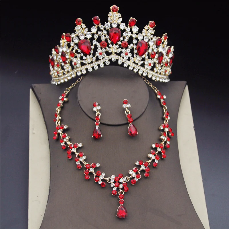 Red Elegant Bridal Jewelry Korean Crystal Bridal Jewelry Sets For