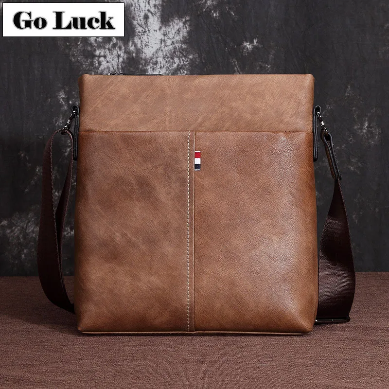 

GO-LUCK Brand Genuine Leather Business Ipack Briefcase Men Crossbody Shoulder Bag Men's Cowhide Zipper Messenger Bags