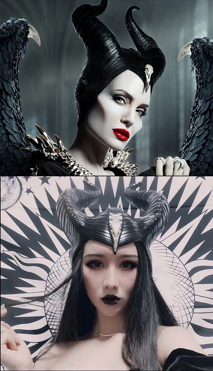 Costumebuy Maleficent Mistress of Evil маска повязка на глаза для косплея черные королевские рога головной убор шлем Хэллоуин бутафория для маскарада