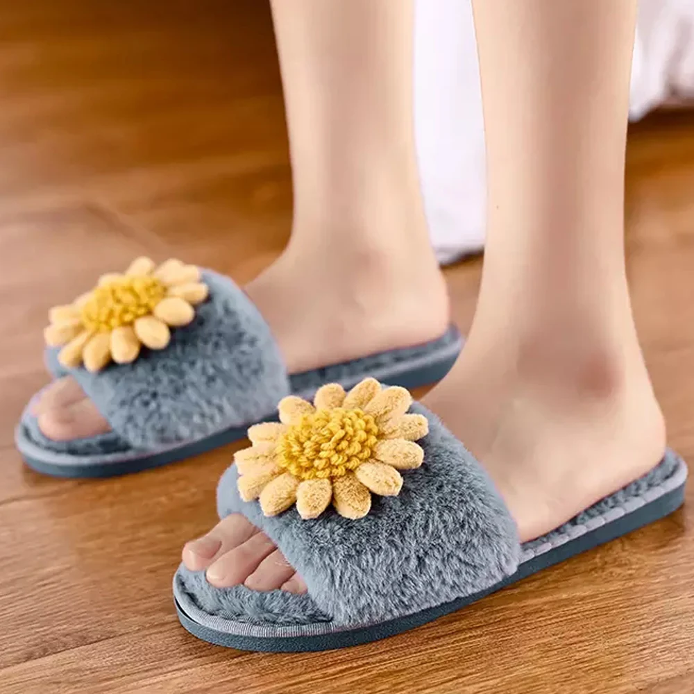 

Women Slippers Lady Winter House Shoes Chrysanthemum Vamp Slippers Girls Lovely Indoor Slippers