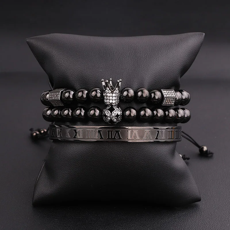 New Fashion High Quality Men Jewelry Bracelet Luxury CZ Imperial Crown Charm Stainless Steel Bangle Bracelet Set Men Jewelry