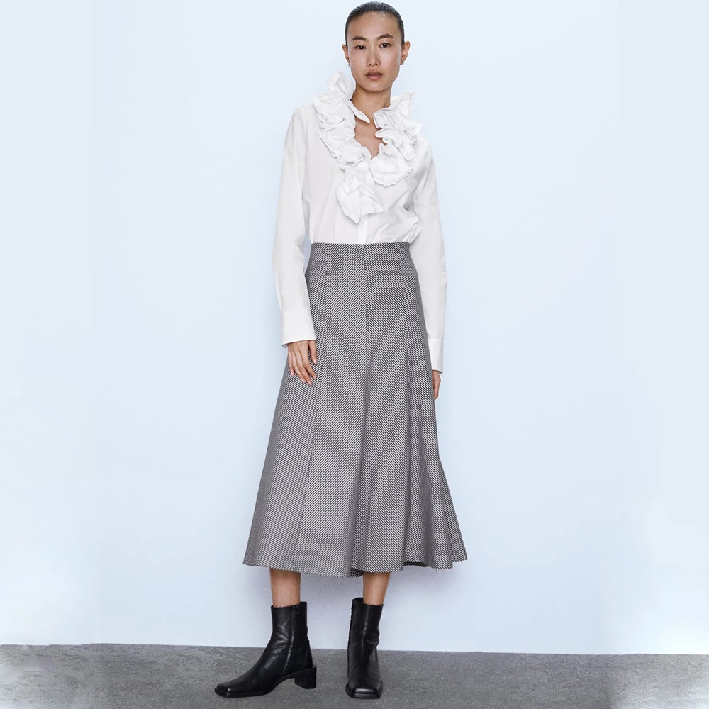 ZA Houndstooth юбка Новинка осень зима трендовая женская серая юбка Англия элегантная юбка вечерние подарки для друзей