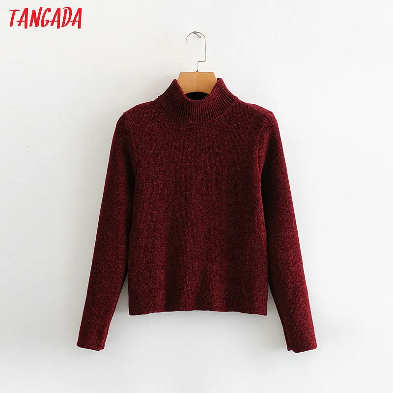 Tangada, женский джемпер с высоким воротом, корейская мода, длинный рукав, вязанные пуловеры, женские топы, HY188