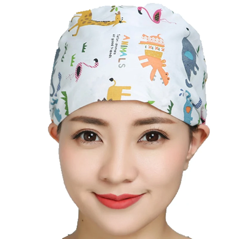 Unisex Scrub Caps Pattern Printed Bandage Adjustable Nursing Hats Women Men Anti dust Washable