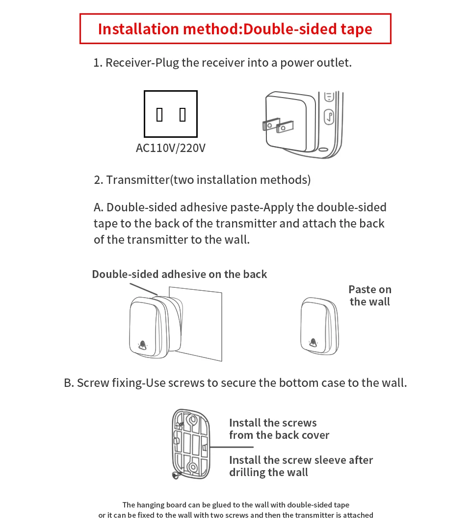 WEMEDA Self-powered Waterproof Wireless Doorbell with No Battery EU US UK Plug Home Door Bell 60 Chime 1 2 button 1 2 3 Receiver images - 6