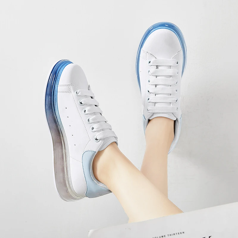 Модные розовые, красные, синие, белые женские кроссовки; повседневная обувь на плоской подошве со шнуровкой; tenis feminino Zapatos De Mujer; Размеры 35-40; B991 - Цвет: Blue