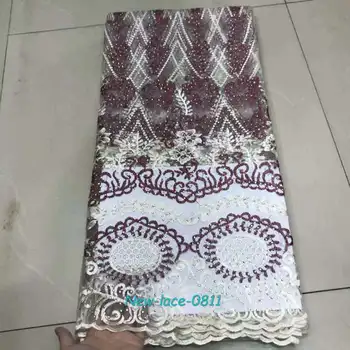 

2019 Latest African Embroidery Tulle Lace Fabrics High Quality Stones French Milk Silk Lace Fabric For Party Dress 5 Yard 01