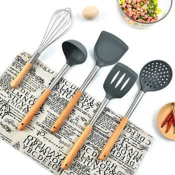 

5Piece Kitchen Utensil Set Cooking Utensils Silicone Rubber Utensils For Cooking Kitchen Dining