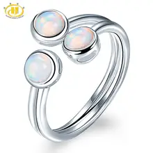 HUTANG Natural Opal Women's Ring, 925 Sterling Silver Engagement Open Rings, Gemstone Fine Jewelry 3 Stone Classic Design