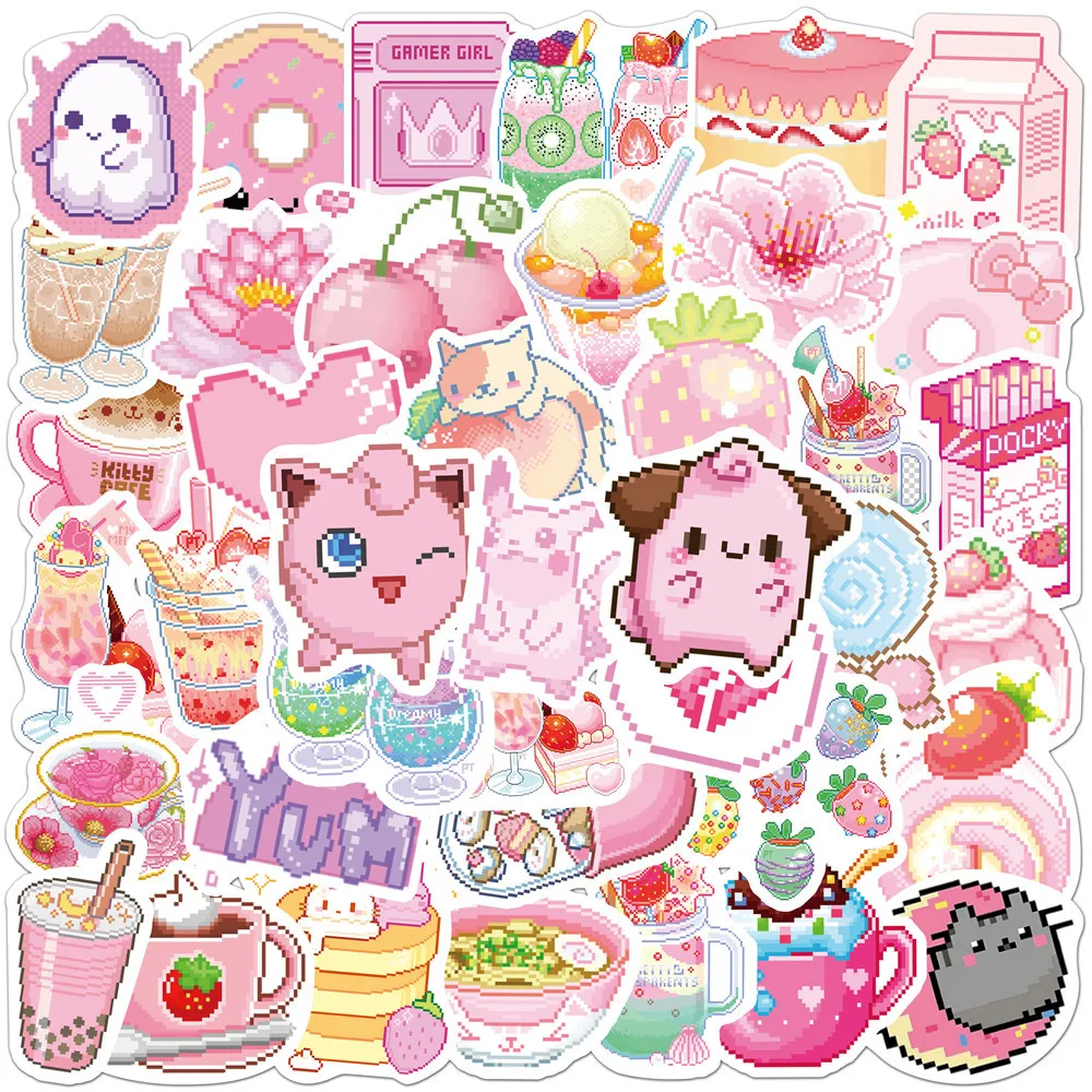 

10/30/50PCS Cartoon Cute Pink Pixel Graffiti Stickers Luggage Laptop Guitar Bike Skateboard PVC Waterproof Stickers Wholesale