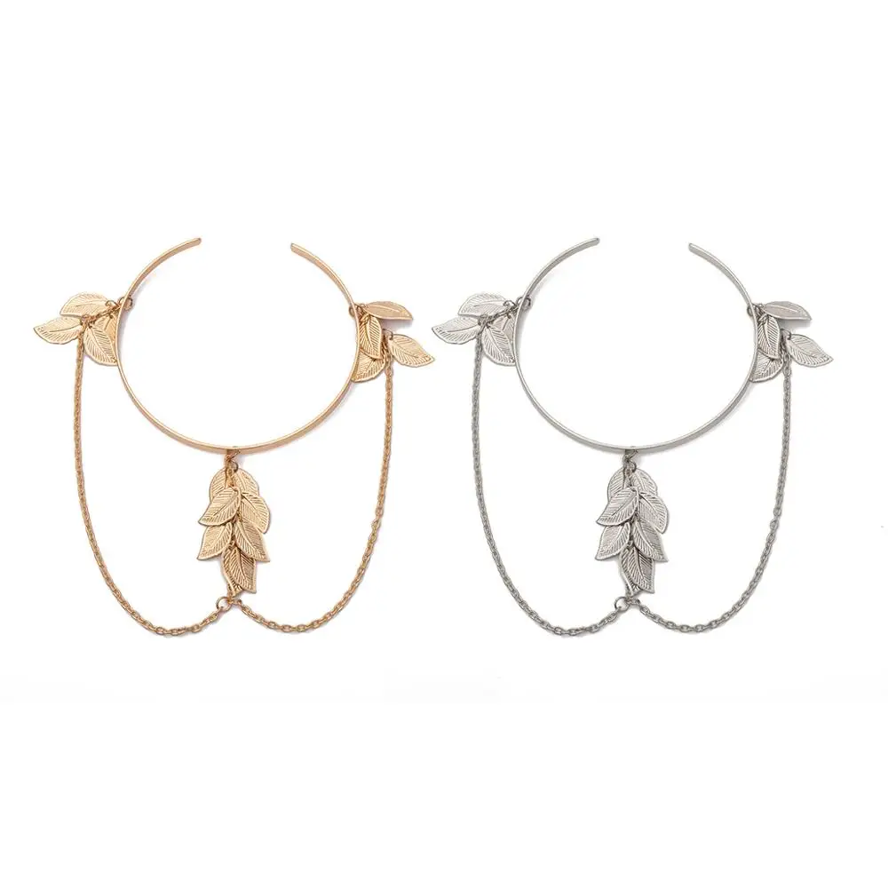 PuRui Bohemian Leaf Charm Upper Arm Bracelet Metal Leaves Tassel Pendants Arm Cuff Bangle Bracelets for Women Fashion Jewelry