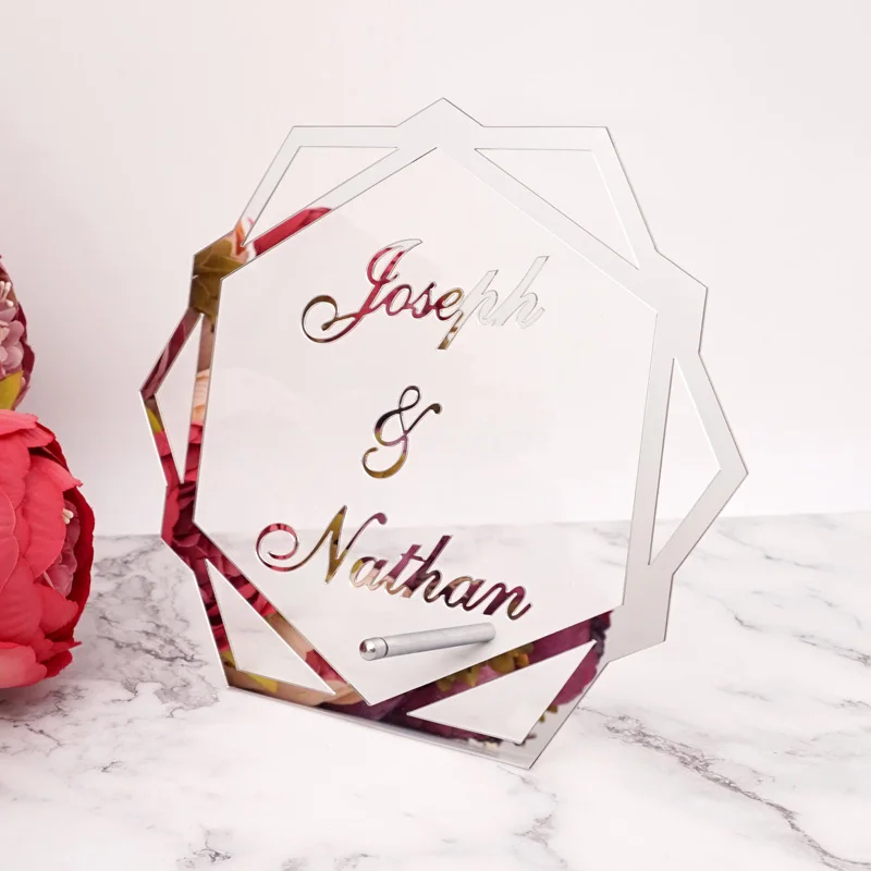 Party Decoration Acrylic Wall Decor Hexagon Acrylic Table Standing Wedding Name Personalized Mirror Frame Acrylic Word Sign Party Decor With Standing Nail