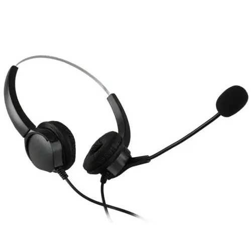 Hands free Call Center Binaural Headset Headphone Noise Cancelling Corded Mic