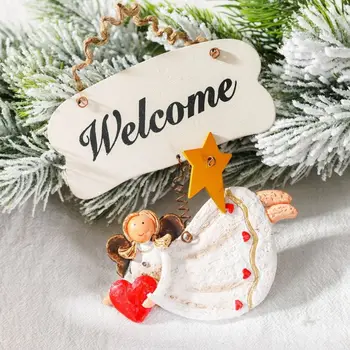 

2pcs/set Christmas Angel Girl Decoration Heart Star Wooden Signs Hanging Pendant