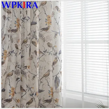 

American Pastoral Country Curtains For Living Room Cotton Linen Sheer Curtain Bedroom Bird Print Window Blinds Drape W-ZH044#30