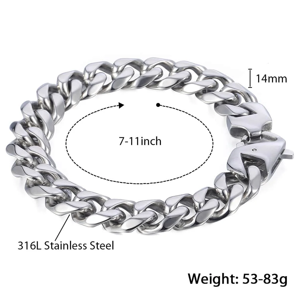Davieslee Matte Polished Mens Bracelet Curb Cuban Link Chain 316L Stainless Steel Bracelet 15 mm DHBM109