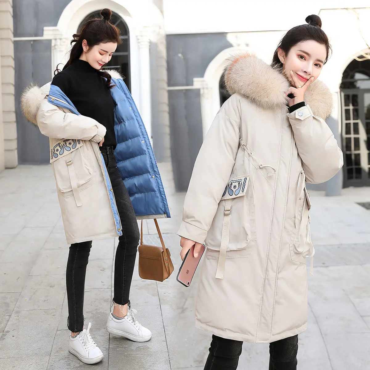 

Cotton-padded Clothes Women's Mid-length 2018 Winter New Style Korean-style WOMEN'S Wear Fashion Large Fur Collar Thick Cotton-p